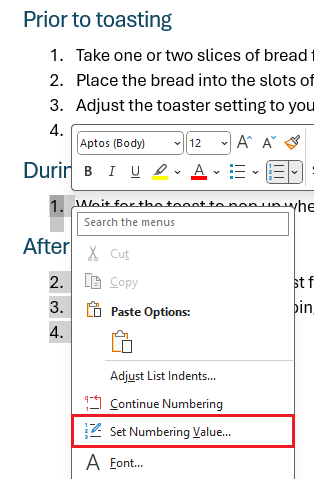 Right click menu Set Number Value